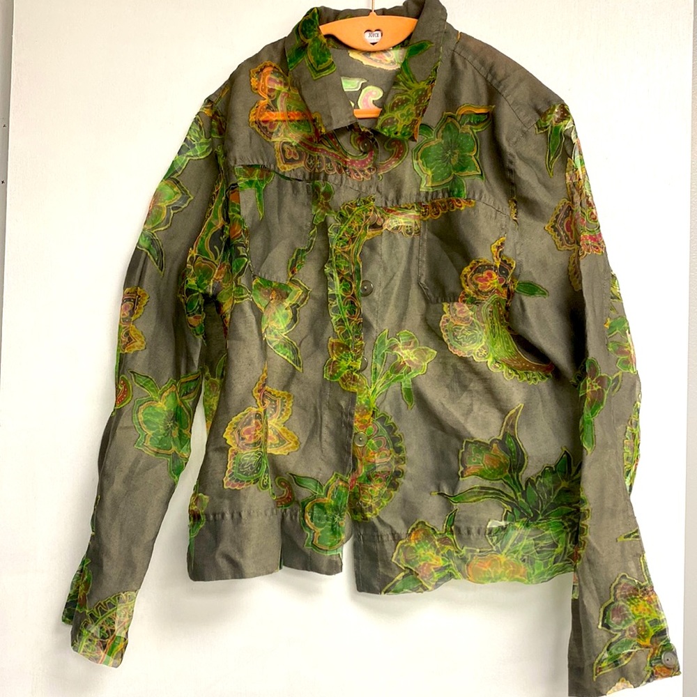 Joyce sanders XL khaki green blouse